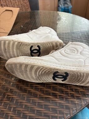 CHANEL Women's White Leather High-Top Sneakers